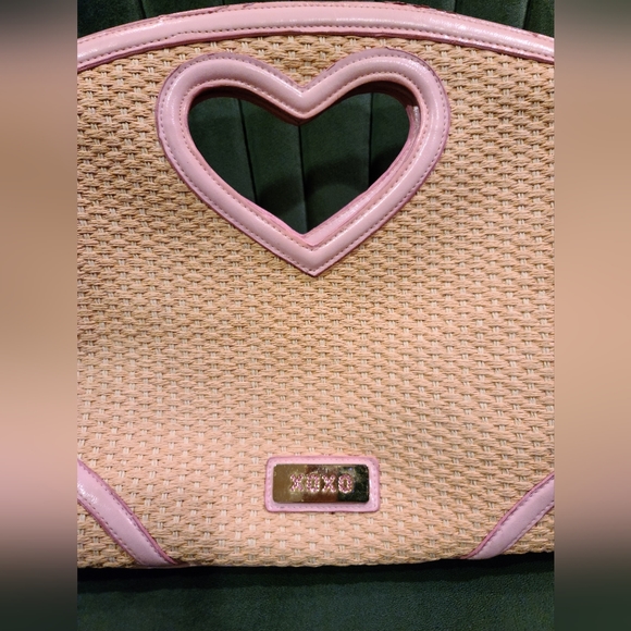 XOXO Y2K 2000s Pink Heart Cutout Straw/Rattan Bag - Picture 2 of 10